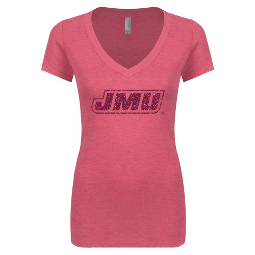 James Madison Next Level Ladies Vintage Pink Tri Blend V Neck T