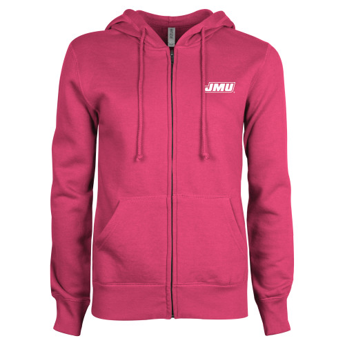 James Madison ENZA Womens Fuchsia Fleece Full Zip Hood