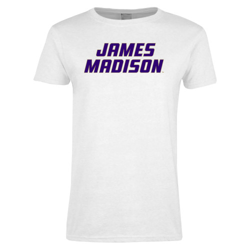  Womens White Short Sleeve Tee - Stacked James Madison