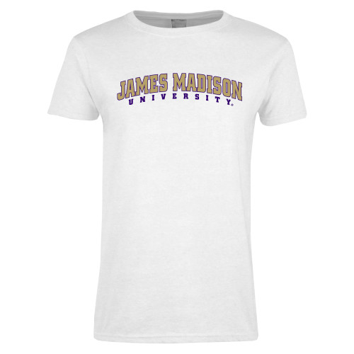  Womens White Short Sleeve Tee - James Madison University Arched