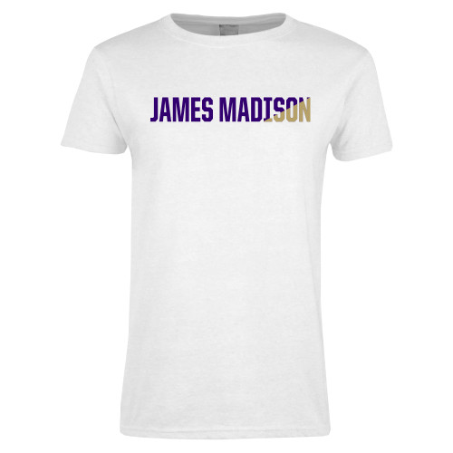  Womens White Short Sleeve Tee - James Madison Two Tone