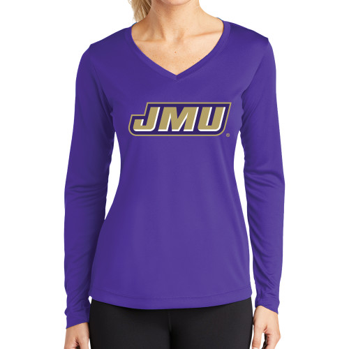 James Madison Womens Purple Performance Long Sleeve V Neck Shi