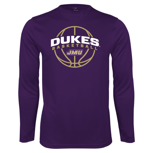  Purple Performance Long Sleeve Shirt - Dukes Basketball Arched w/ Ball