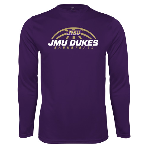  Purple Performance Long Sleeve Shirt - JMU Dukes Basketball Half Ball