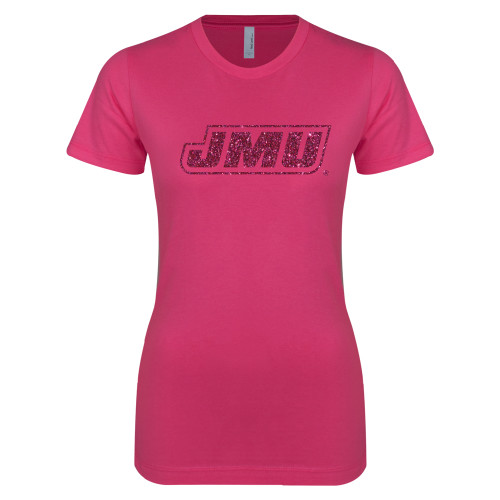  Next Level Womens Fuchsia Boyfriend Tee - JMU Hot Pink Glitter