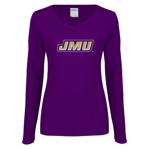 James Madison Womens Purple Long Sleeve V Neck Te