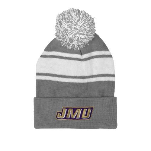 James Madison Grey/White Two Tone Knit Pom Beanie w/Cuff