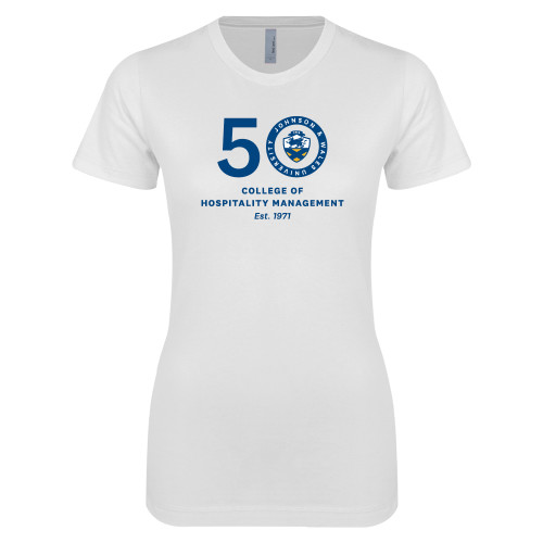  Next Level Womens White Boyfriend Tee - 50 College of Hospitality Management