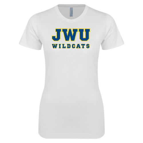  Next Level Womens White Boyfriend Tee - JWU Wildcats Arch