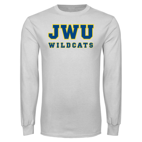  White Long Sleeve T Shirt - JWU Wildcats Arch