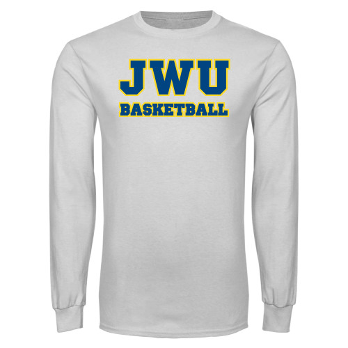  White Long Sleeve T Shirt - JWU Basketball