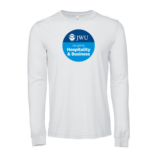  Bella + Canvas White Jersey Cotton Long Sleeve T Shirt - JWU College of Hospitality & Business Badge