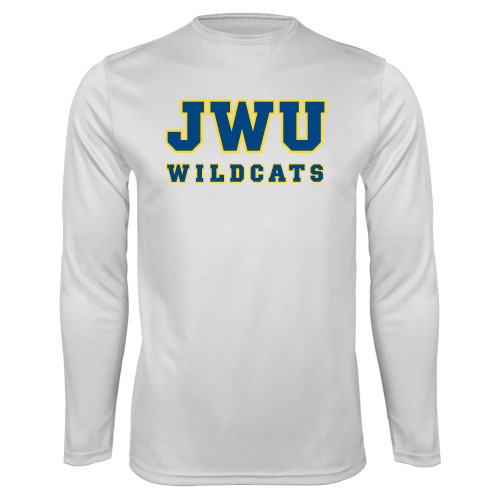  White Performance Long Sleeve Shirt - JWU Wildcats Arch