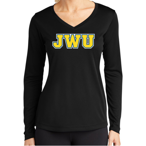  Womens Black Performance Long Sleeve V Neck Shirt - JWU