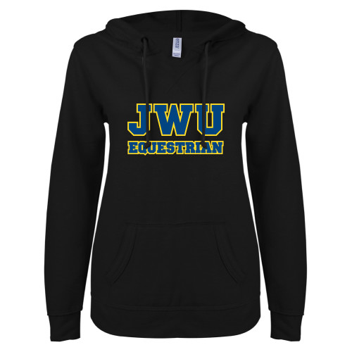  ENZA Womens Black V Notch Raw Edge Fleece Hoodie - JWU Equestrian