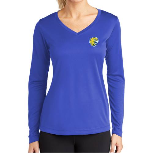  Womens Royal Performance Long Sleeve V Neck Shirt - Cat Head