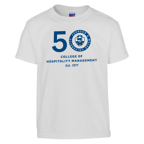  Youth White T Shirt - 50 College of Hospitality Management