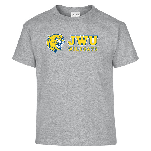  Youth Grey T Shirt - JWU Wildcats with Cat Head