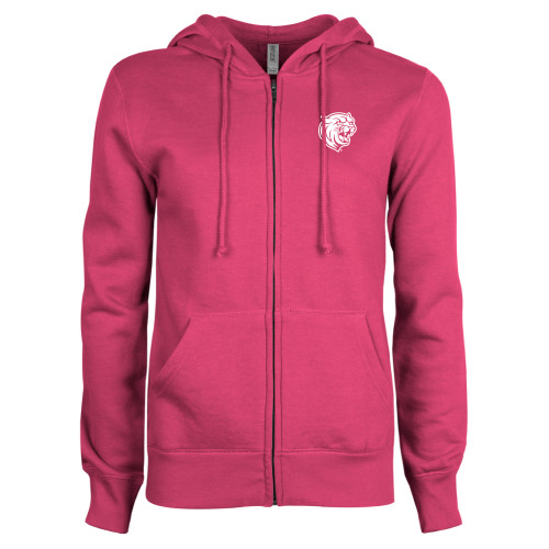  ENZA Womens Fuchsia Fleece Full Zip Hoodie - Cat Head