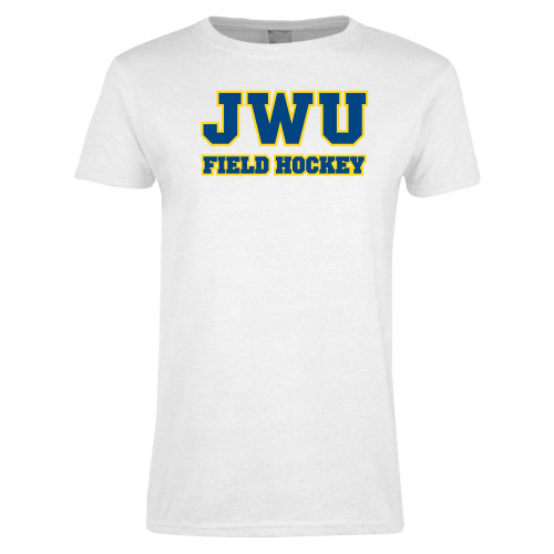  Womens White Short Sleeve Tee - JWU Field Hockey