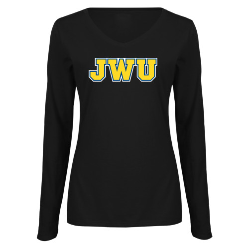  Womens Black Long Sleeve V Neck Tee  - JWU