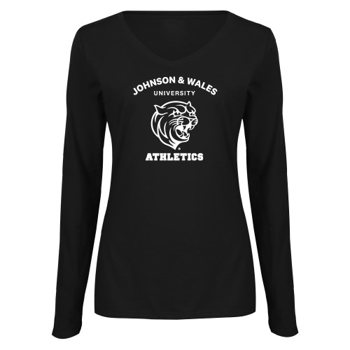  Womens Black Long Sleeve V Neck Tee  - Johnson Wales Athletics