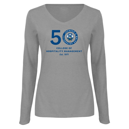 Womens Grey Long Sleeve V Neck Tee  - 50 College of Hospitality Management