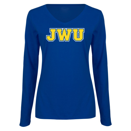  Womens Royal Long Sleeve V Neck Tee  - JWU
