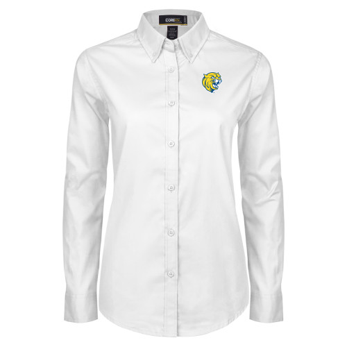  Womens White Twill Button Down Long Sleeve - Cat Head