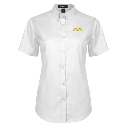  Womens White Twill Button Up Short Sleeve - JWU
