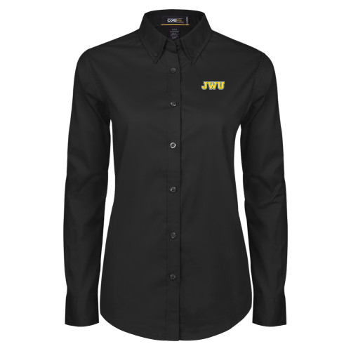  Womens Black Twill Button Down Long Sleeve  - JWU