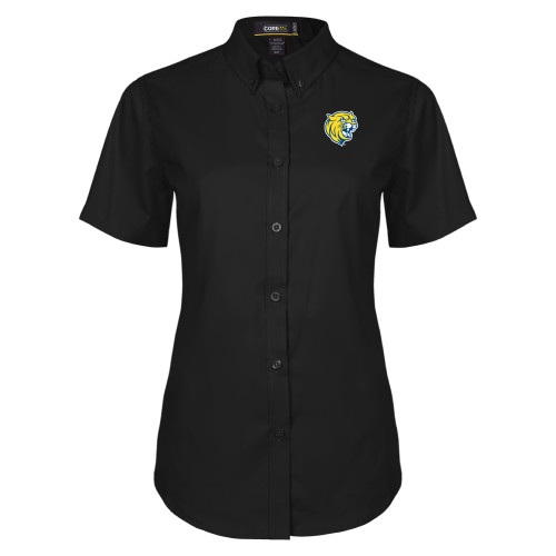  Womens Black Twill Button Up Short Sleeve - Cat Head