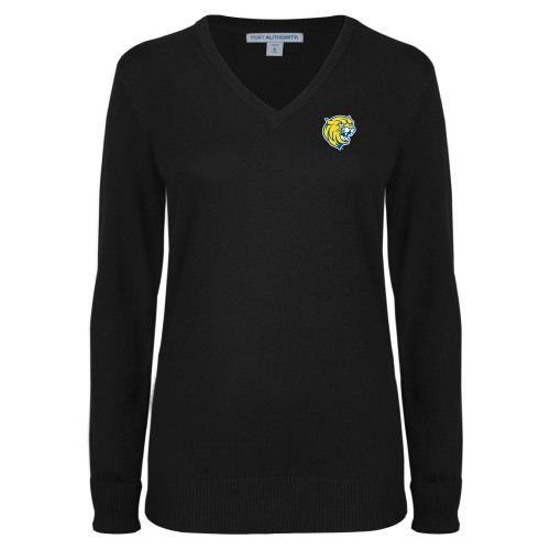  Womens Black VNeck Sweater - Cat Head