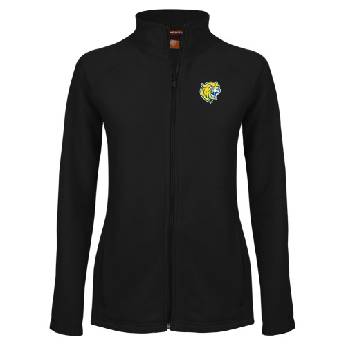  Womens Black Fleece Full Zip Jacket - Cat Head