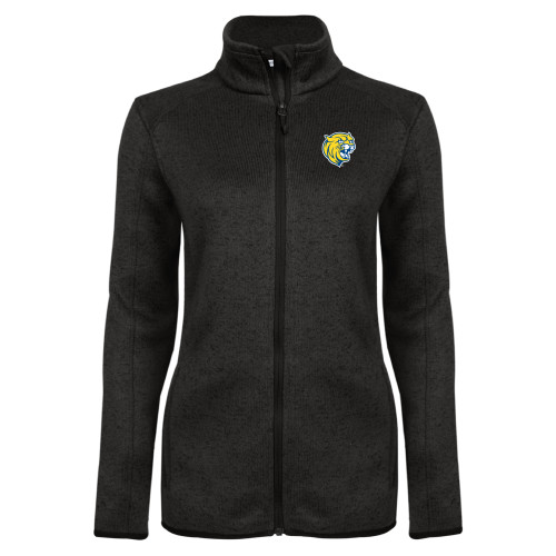  Womens Black Heather Fleece Jacket - Cat Head
