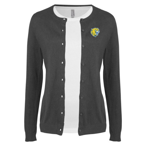  Womens Charcoal Cardigan Sweater - Cat Head
