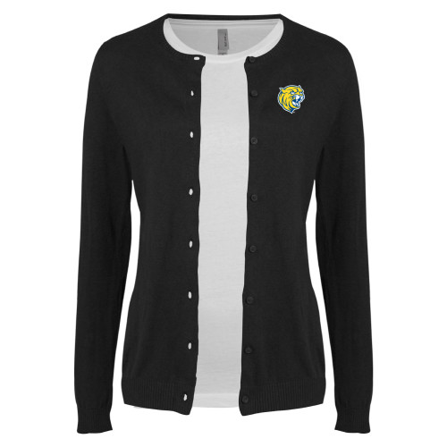  Womens Black Cardigan Sweater - Cat Head