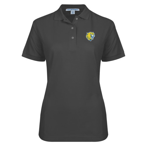  Womens Silk Touch Charcoal Pique Polo - Cat Head