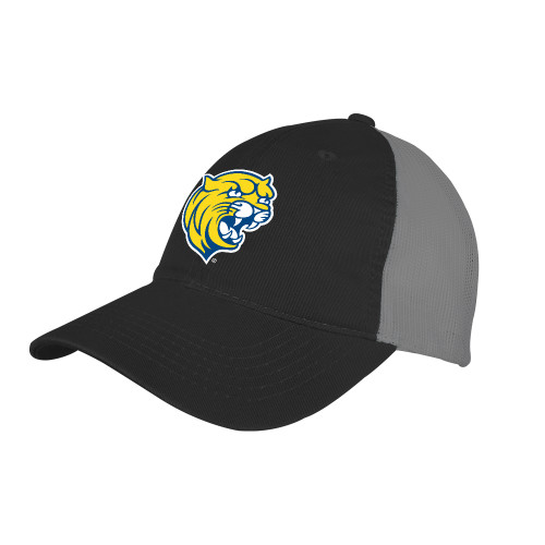  Black/Charcoal Mesh Back Unstructured Low Profile Hat - Cat Head