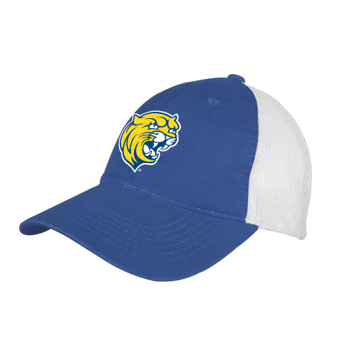  Royal/White Mesh Back Unstructured Low Profile Hat - Cat Head