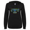 Thumbnail image for  ENZA Womens Black V Notch Raw Edge Fleece Hoodie