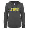 Thumbnail image for  ENZA Womens Dark Heather V Notch Raw Edge Fleece Hoodie