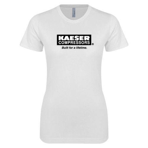 Next Level Womens White Boyfriend Tee-Kaeser w tagline