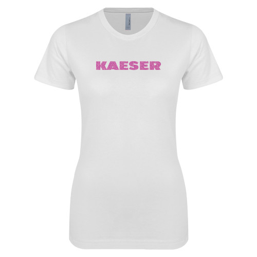 Next Level Womens White Boyfriend Tee-Kaeser Neon Pink Glitter