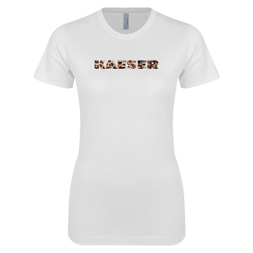 Next Level Womens White Boyfriend Tee-Kaeser Leopard Print Glitter