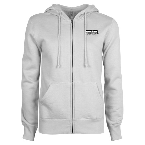 ENZA Womens White Fleece Full Zip Hoodie-Kaeser w tagline