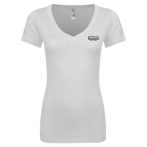 Next Level Womens White Ideal V Tee-Kaeser w tagline