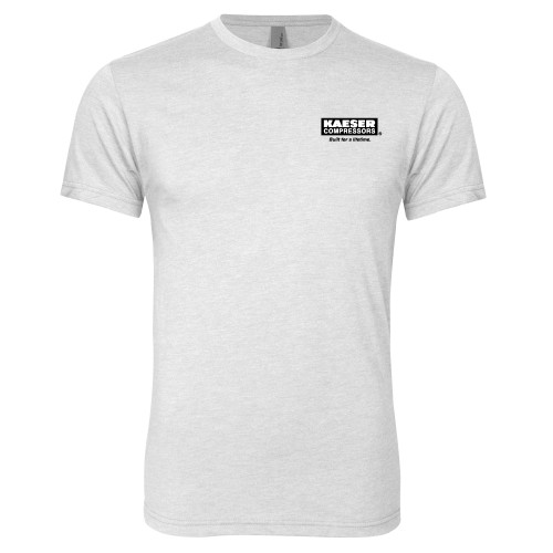 Next Level Heather White Triblend Tee-Kaeser w tagline