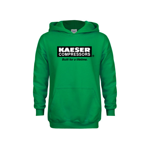 Youth Kelly Green Fleece Hoodie-Kaeser w tagline