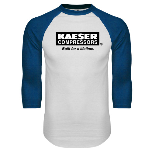 White/Royal Raglan Baseball T Shirt-Kaeser w tagline